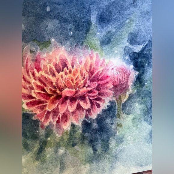 Original Chrysanthemum floral watercolor handmade home decor artwork Artettina - Picture 6 of 8
